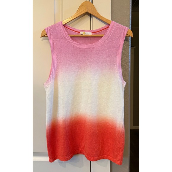 Boden Lightweight Size L Linen Pink/White/Orange Ombré Sleeveless Sweater Vest - Picture 8 of 8